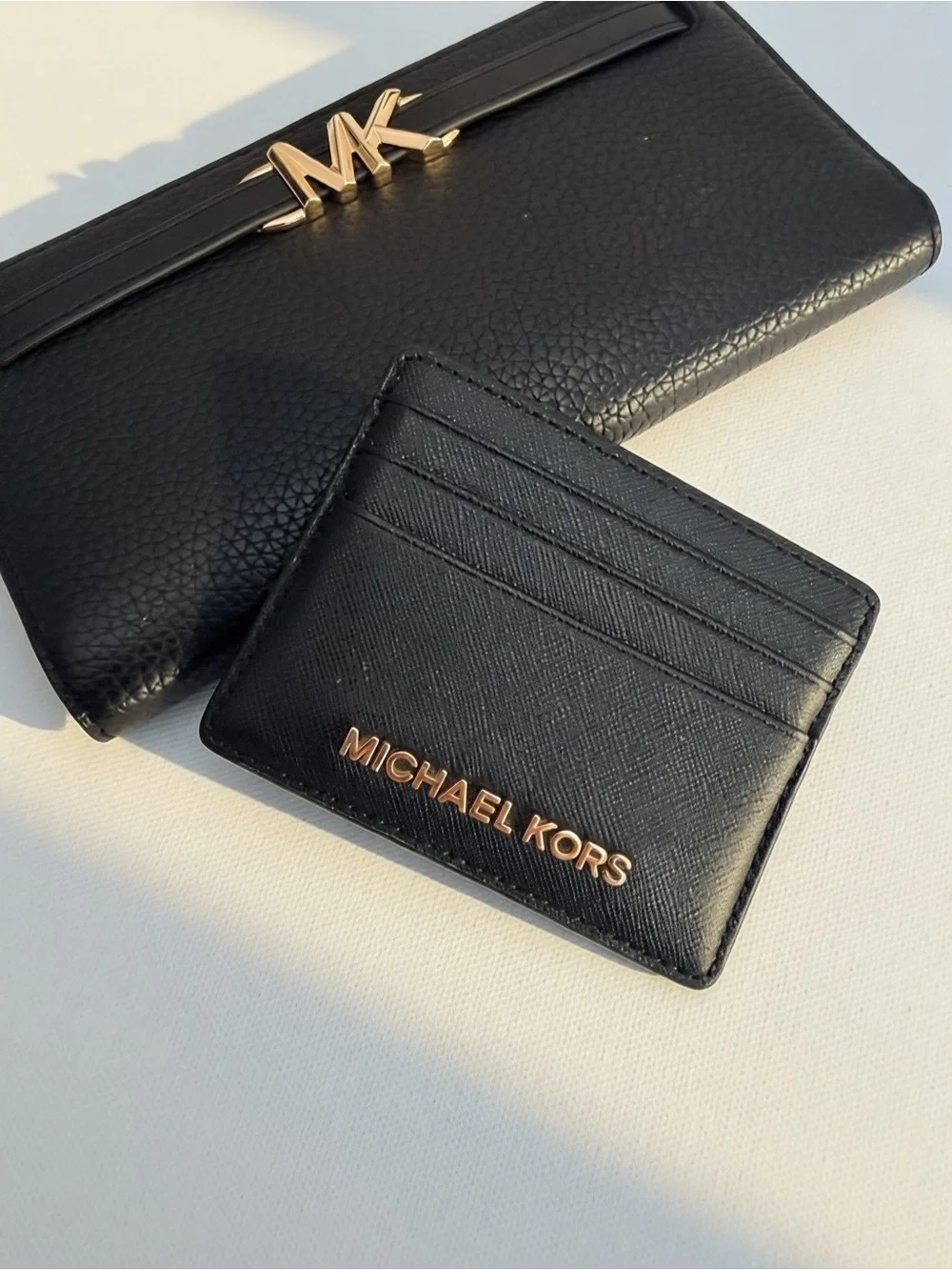 Michael Kors Black Leather Wallet and Card Holder Set